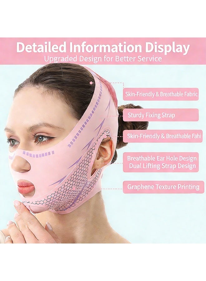 حزام الذكنة لرفع الوجه للنوم, مزدوج ذكنة مخفض, قابلة لإعادة الاستخدام 3D V خط رفع القناع, الجرافين التنفس Lce الحرير الوجه رفع القناع للحد من الذكنة مزدوجة - Image 4
