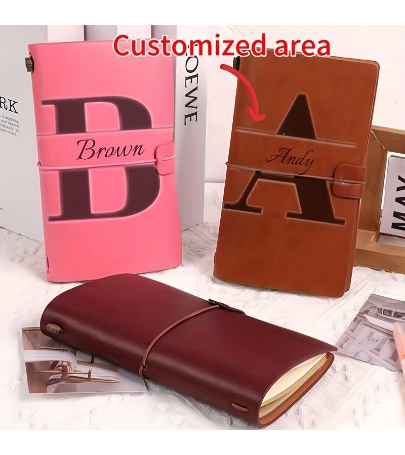 دفتر ملاحظات من الجلد البرغندي بحجم A6، بتصميم كلاسيكي، ورق كرافت فارغ، هدية زفاف وخطوبة - Image 1