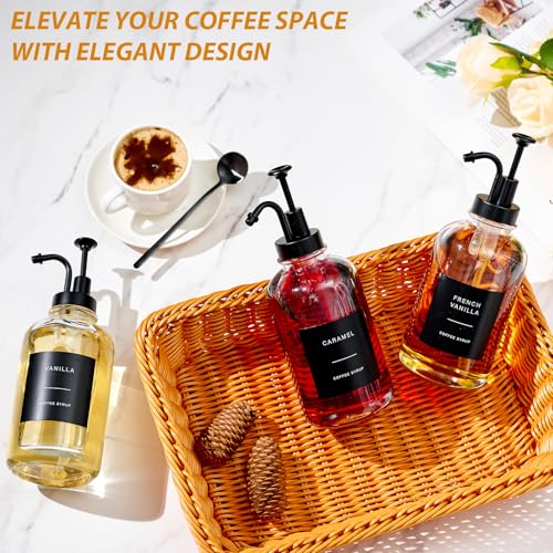 MUVEKA Coffee Syrup Dispenser for Bar, Glass Syrup Bottle with Pump, Coffee Pump Dispenser Bottle, Spoon for Station,16.9 oz, 500 ml - Image 3