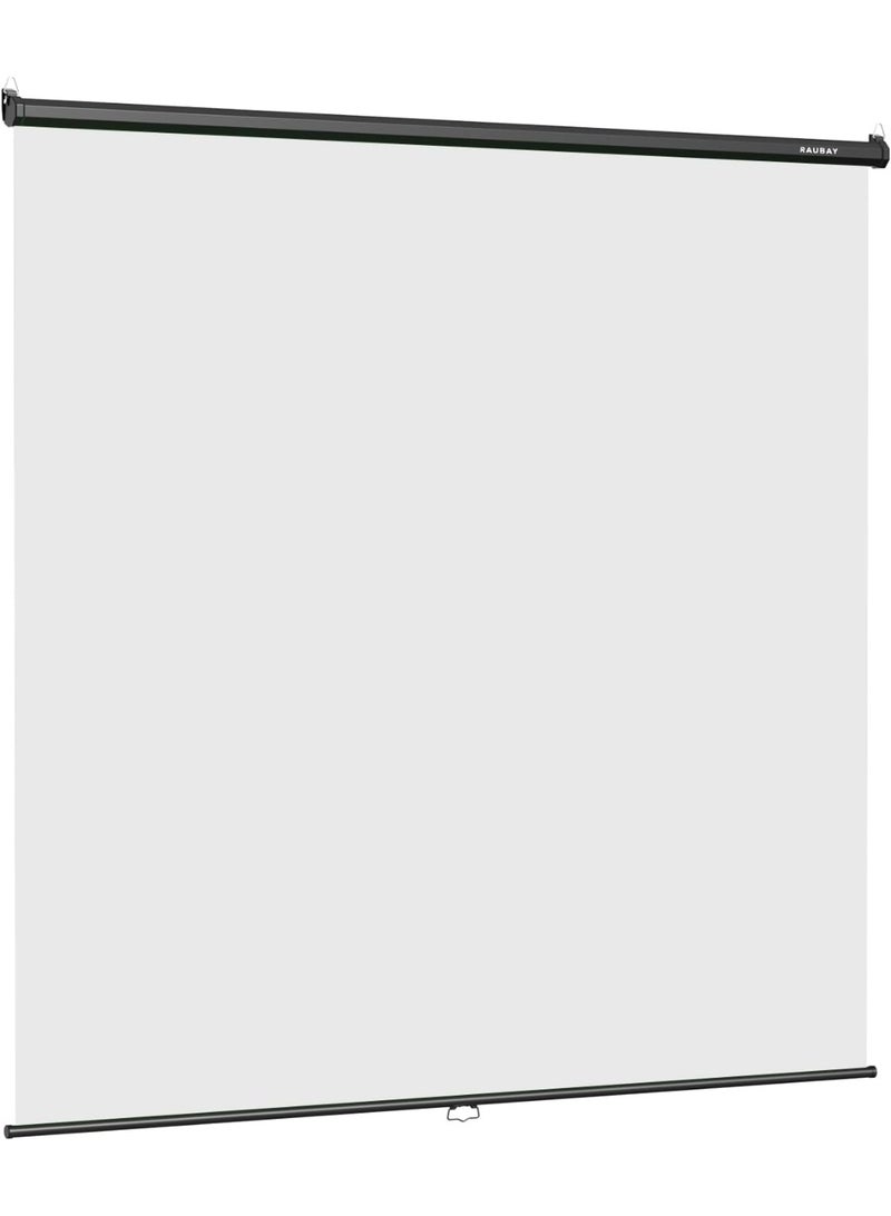 RAUBAY TWS220 Retractable Pull Down White Screen 200x220cm – Wrinkle-Resistant Polyester Backdrop, Auto-Lock Wall Mount System, For Video Production, Streaming & Photography - Image 1