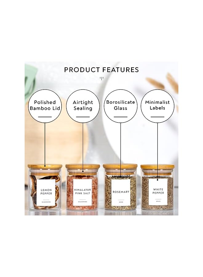 IAF 6oz 12Packs Glass Jars Set, Cylinder Spice Jars with Bamboo Lids and Customized Labels, Food Storage Container Canisters for Home Kitchen, Spice, Herbs, Seasoning, Seed, Tea, Sugar, Salt - Image 3