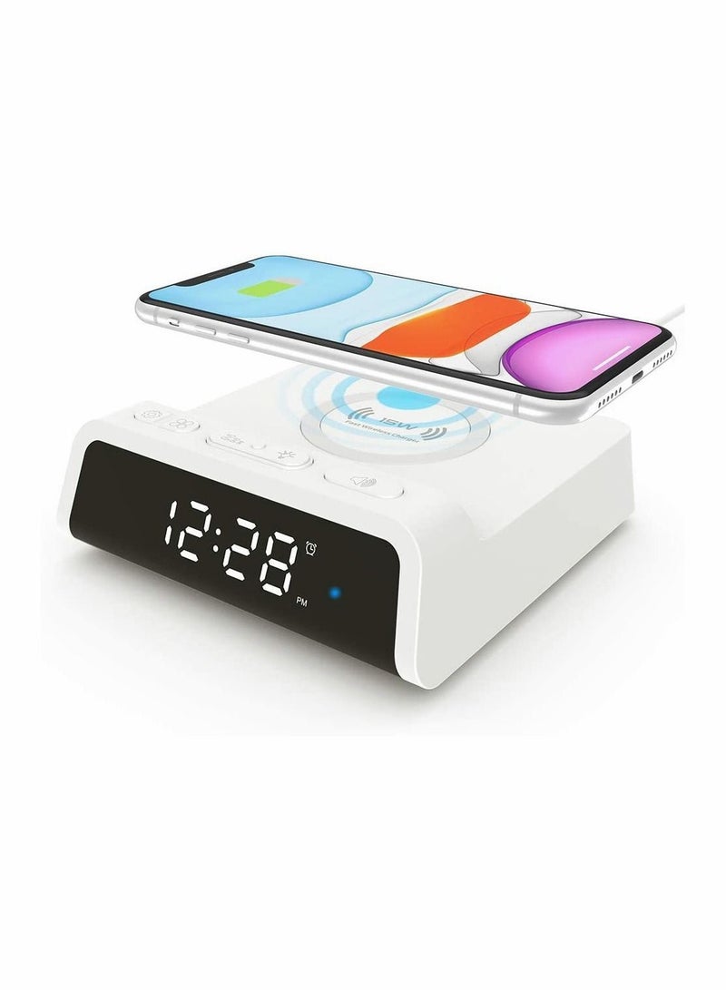 Y&D Digital Alarm Clock with 15W Fast Wireless Charging Pad Snooze 4 Brightness 12/24H for iPhone Galaxy Samsung LG Android Charger Additional USB Port - Image 1