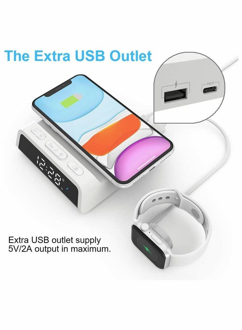 Y&D Digital Alarm Clock with 15W Fast Wireless Charging Pad Snooze 4 Brightness 12/24H for iPhone Galaxy Samsung LG Android Charger Additional USB Port - Image 4