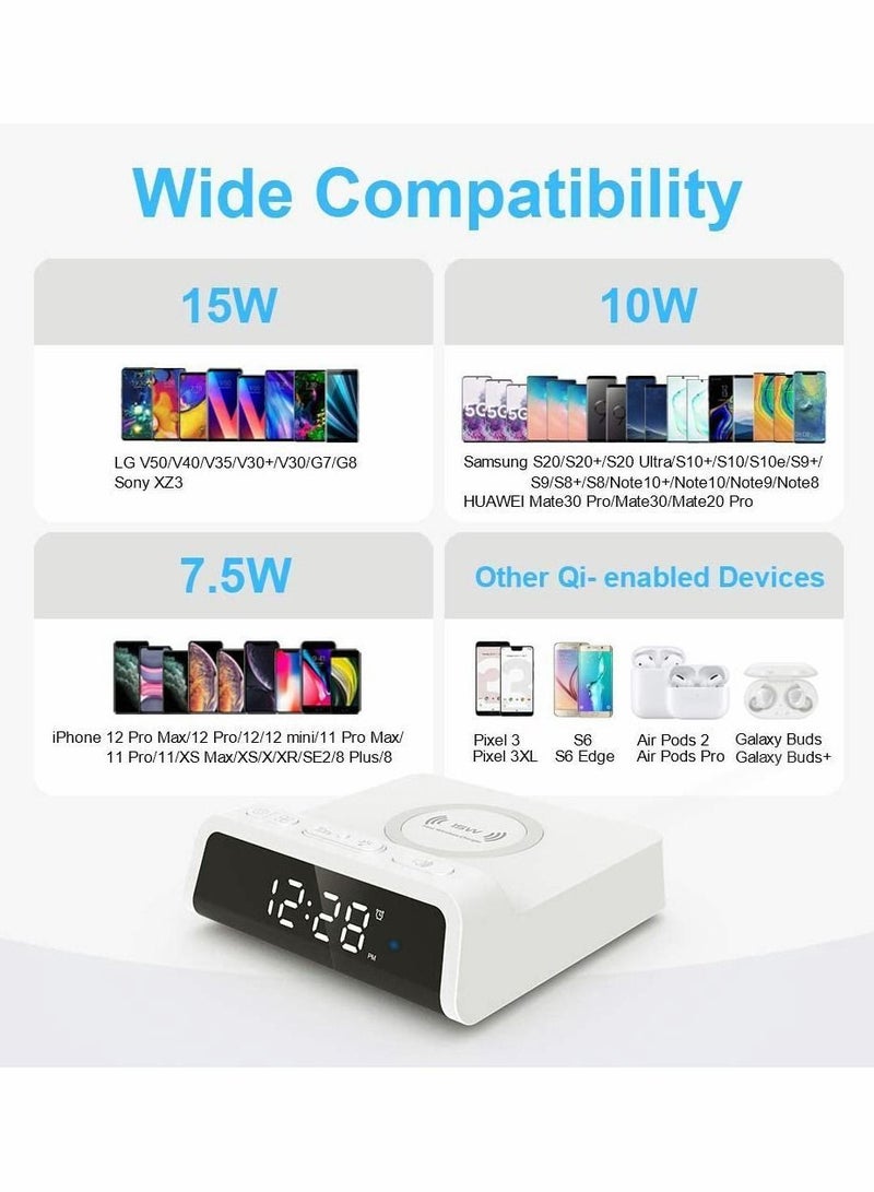 Y&D Digital Alarm Clock with 15W Fast Wireless Charging Pad Snooze 4 Brightness 12/24H for iPhone Galaxy Samsung LG Android Charger Additional USB Port - Image 2