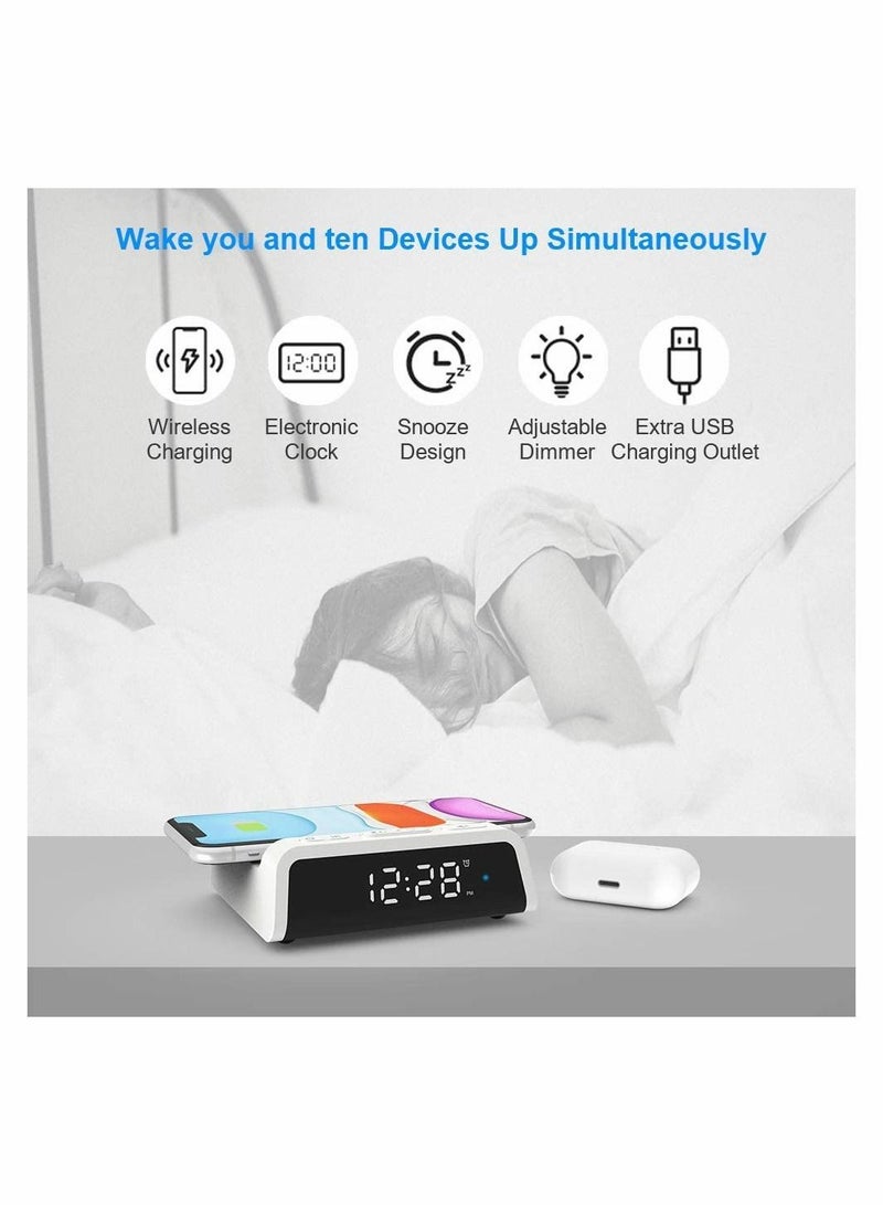 Y&D Digital Alarm Clock with 15W Fast Wireless Charging Pad Snooze 4 Brightness 12/24H for iPhone Galaxy Samsung LG Android Charger Additional USB Port - Image 5