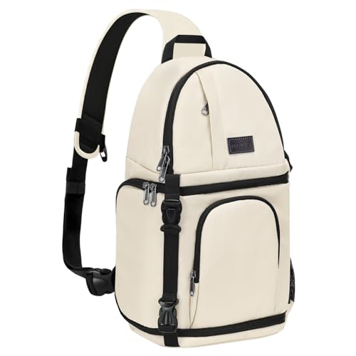 MOSISO Camera Sling Bag DSLRSLRMirrorless Camera Case Shockproof Photography Camera Backpack with Tripod Holder Removable Modular Inserts Compatible with CanonNikonSonyFuji Beige - Image 1