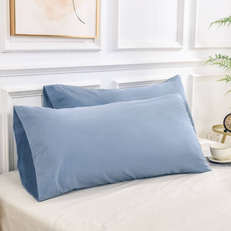 NEXHOME PRO 100% Organic Cotton Queen Pillowcases Set of 2  Envelope Closure Linen Feel Textured Natural  Soft and Durable  Premium Cooling Pillow Cases for Bed (20x30 inch  Blue) - Image 1