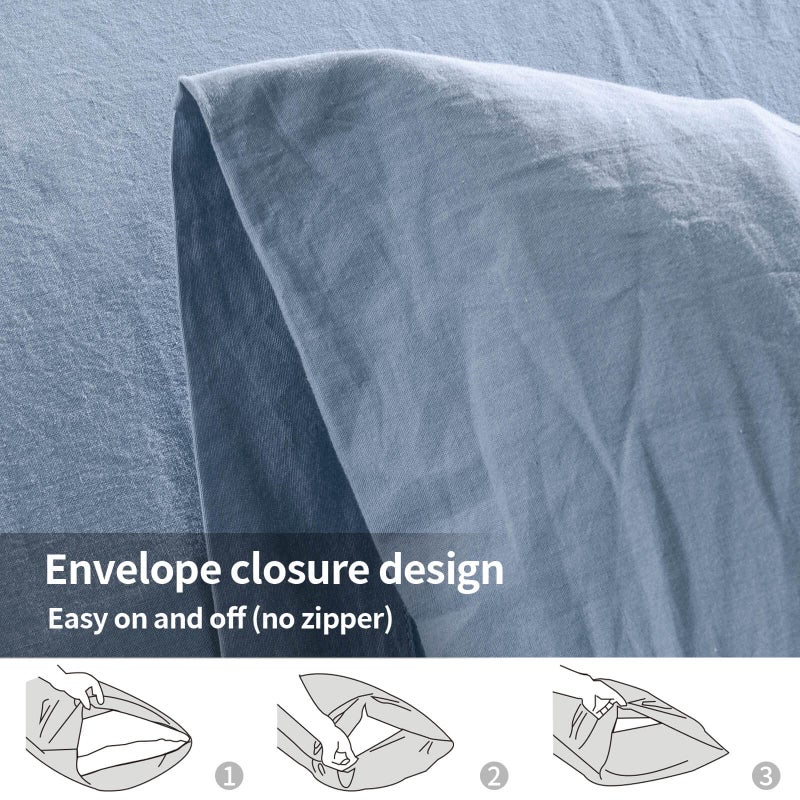 NEXHOME PRO 100% Organic Cotton Queen Pillowcases Set of 2  Envelope Closure Linen Feel Textured Natural  Soft and Durable  Premium Cooling Pillow Cases for Bed (20x30 inch  Blue) - Image 5