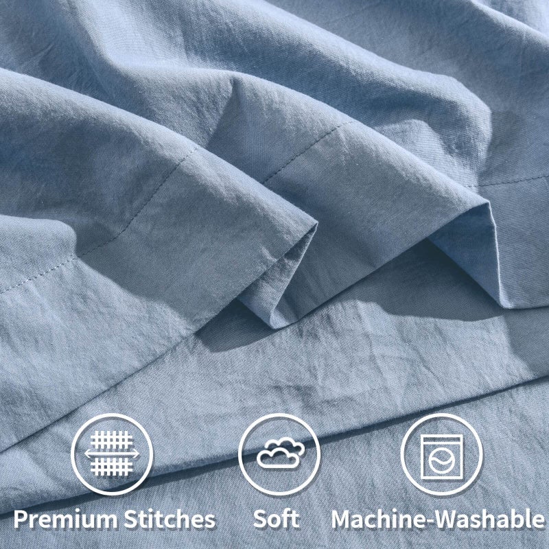 NEXHOME PRO 100% Organic Cotton Queen Pillowcases Set of 2  Envelope Closure Linen Feel Textured Natural  Soft and Durable  Premium Cooling Pillow Cases for Bed (20x30 inch  Blue) - Image 4