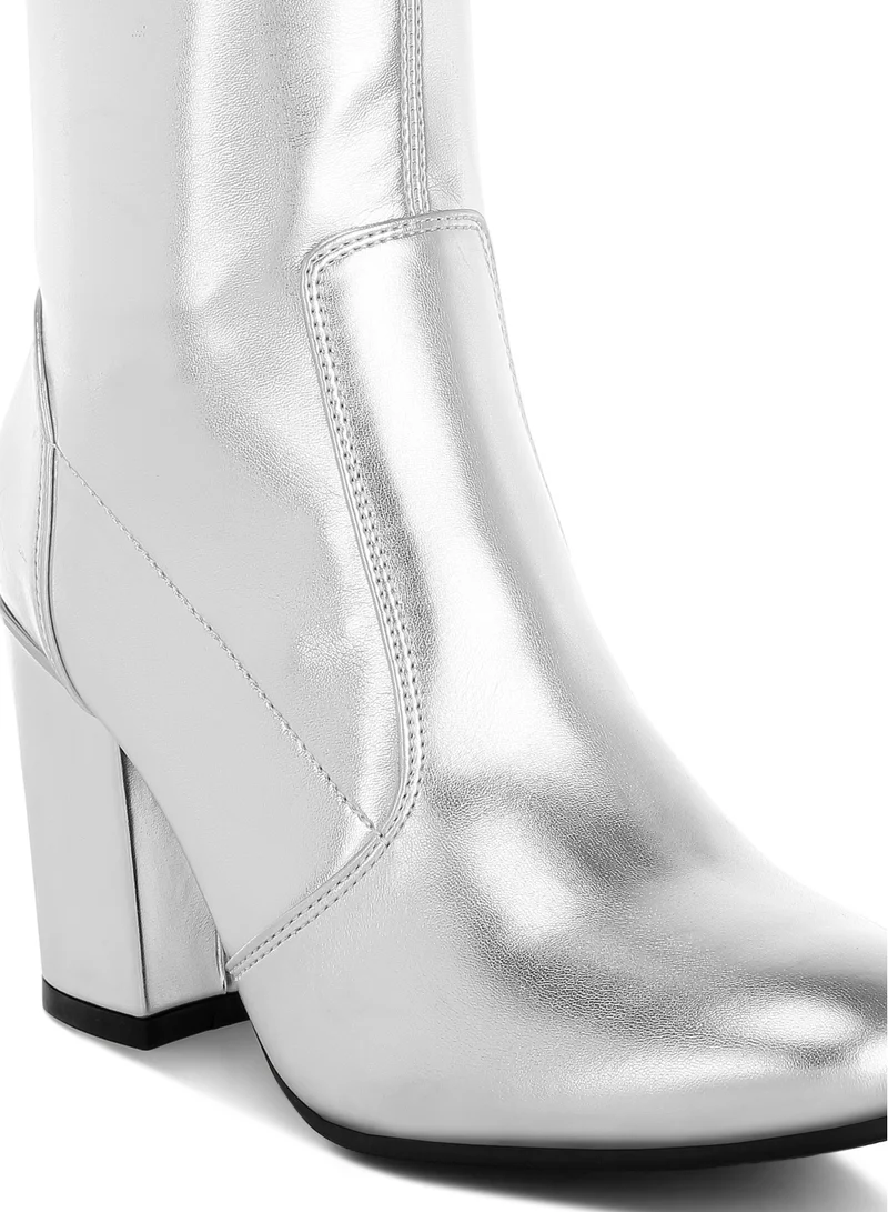 London Rag Metallic Pleather Sock Boots in Silver