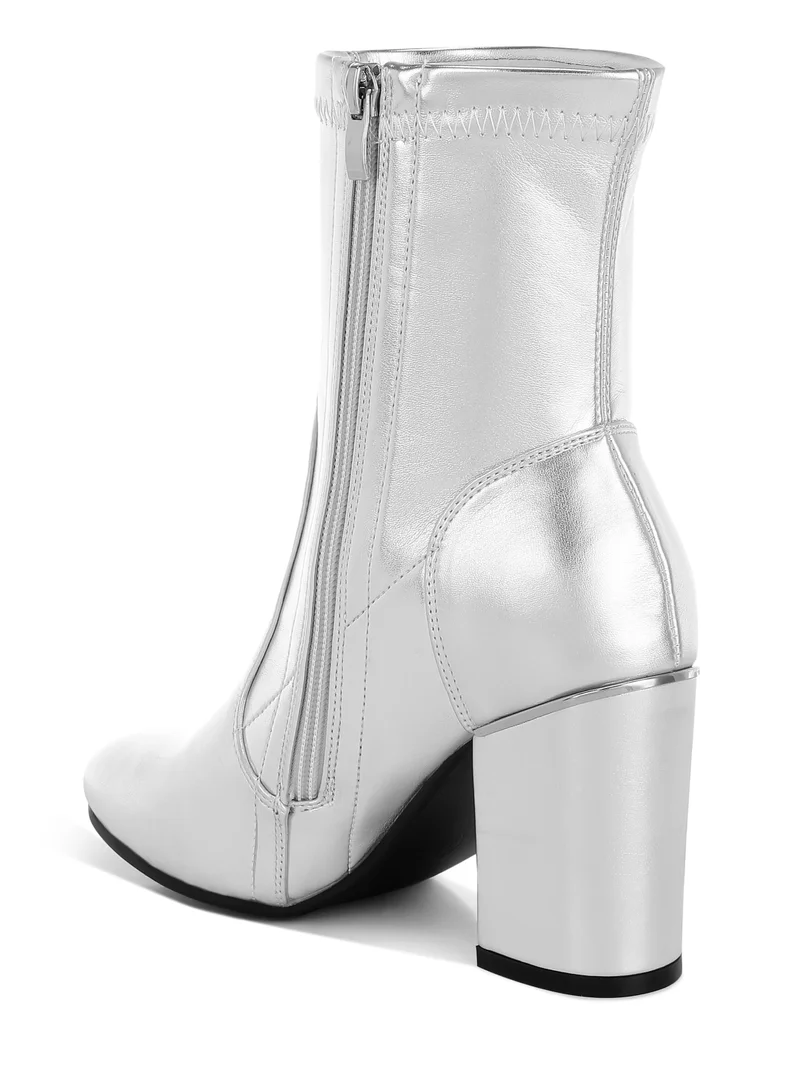 London Rag Metallic Pleather Sock Boots in Silver