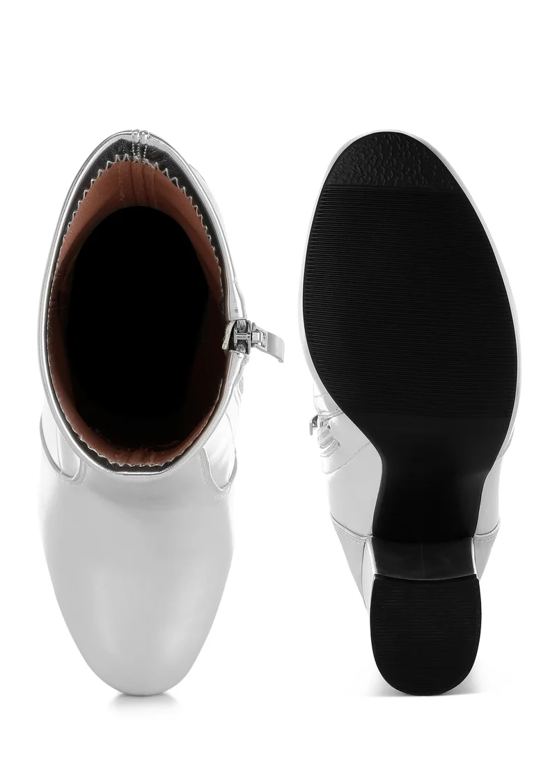London Rag Metallic Pleather Sock Boots in Silver
