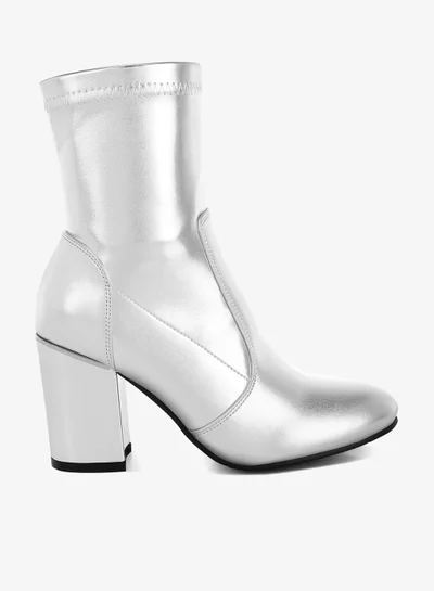 London Rag Metallic Pleather Sock Boots in Silver
