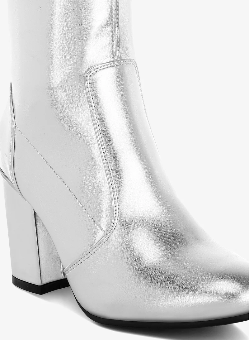 London Rag Metallic Pleather Sock Boots in Silver