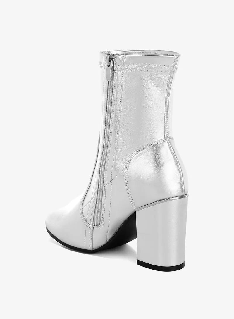 London Rag Metallic Pleather Sock Boots in Silver