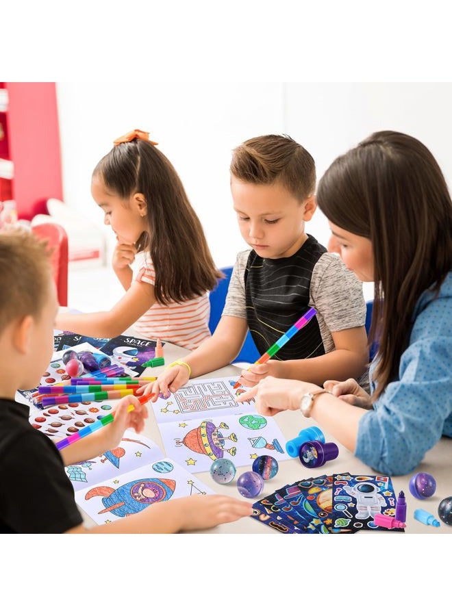 BenLouis 168Pcs Outer Space Themed Party Favors Space Alien Coloring Books Crayons Sticker Stampers Set Bulk Classroom Prizes for Kids Astronaut Planet Birthday Party Goodie Bags Fillers - Image 4