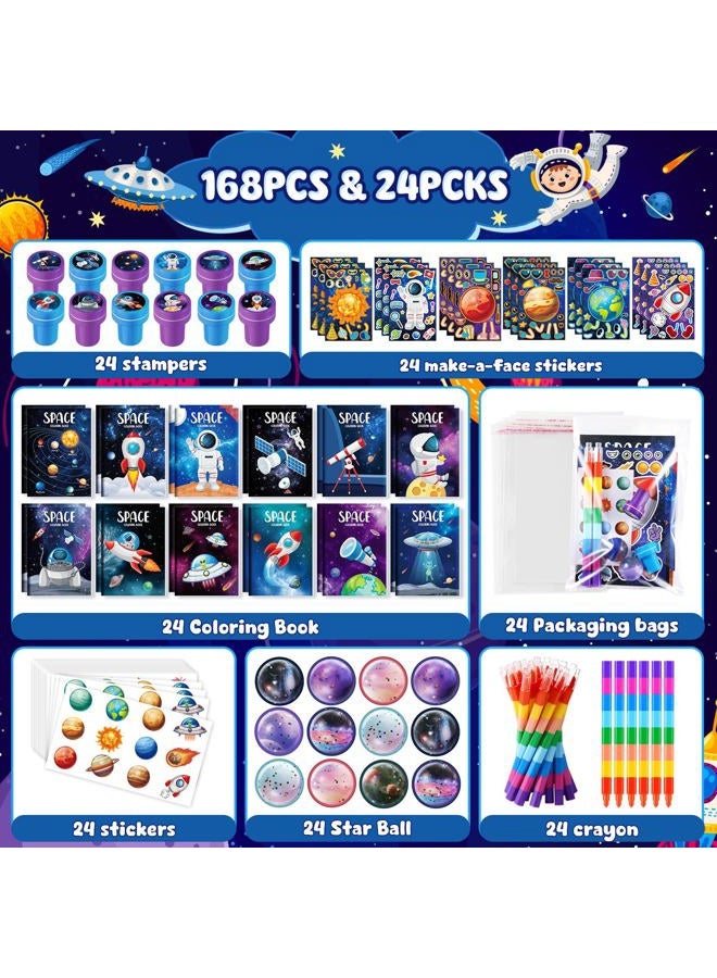 BenLouis 168Pcs Outer Space Themed Party Favors Space Alien Coloring Books Crayons Sticker Stampers Set Bulk Classroom Prizes for Kids Astronaut Planet Birthday Party Goodie Bags Fillers - Image 2