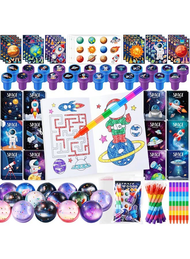 BenLouis 168Pcs Outer Space Themed Party Favors Space Alien Coloring Books Crayons Sticker Stampers Set Bulk Classroom Prizes for Kids Astronaut Planet Birthday Party Goodie Bags Fillers - Image 1
