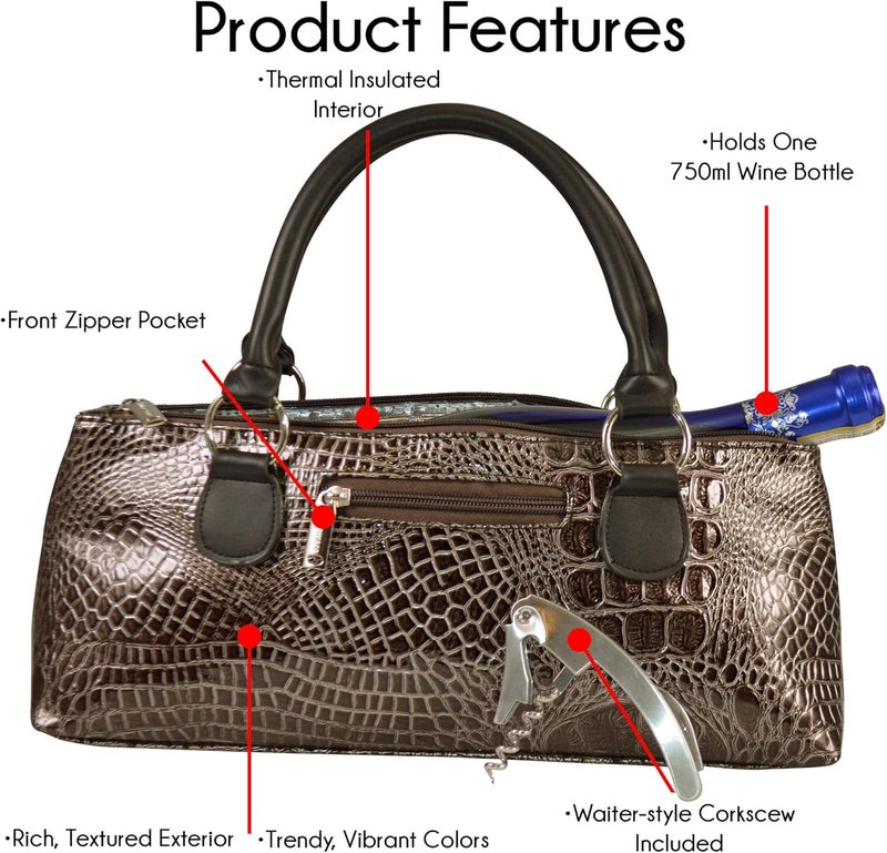 Primeware Wine Clutch Bag (Thermal Insulated) Trendy Women’s Carry Tote | Holds Red & White 750mL Bottles | Trendy Fashion | Incl. Portable Waiter-Style Corkscrew - Image 3