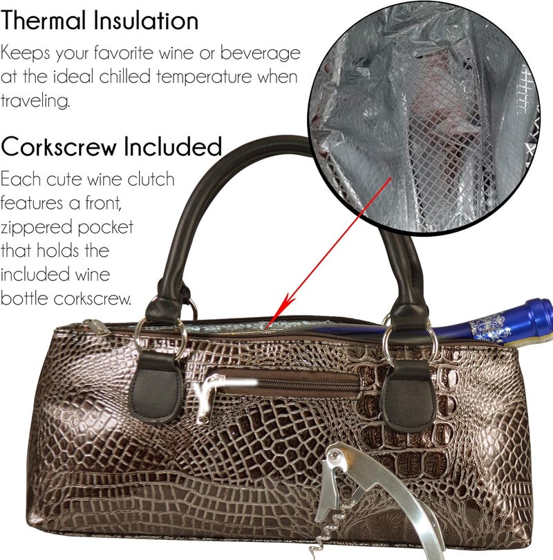 Primeware Wine Clutch Bag (Thermal Insulated) Trendy Women’s Carry Tote | Holds Red & White 750mL Bottles | Trendy Fashion | Incl. Portable Waiter-Style Corkscrew - Image 4