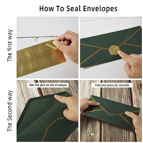 Topeen 50 Pack #10 Business Envelopes with Gold Border, Self Seal Standard Envelopes with Gold Stickers for Office, Checks, Letter Mailing, Invoices, 4 1/8 x 9 1/2 Inches (Dark Green) - Image 3