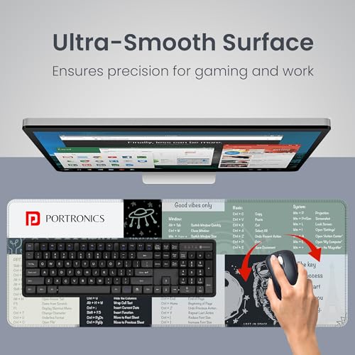 Portronics Comfipad 2 Extended Mouse Pad with Windows Shortcuts Design, Non-Slip Base, Stitched Edges, High-Precision Smooth Surface, Water Resistant Keyboard Pad for Gaming, Office & Home (Grey) - Image 5