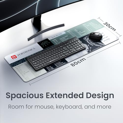 Portronics Comfipad 2 Extended Mouse Pad with Windows Shortcuts Design, Non-Slip Base, Stitched Edges, High-Precision Smooth Surface, Water Resistant Keyboard Pad for Gaming, Office & Home (Grey) - Image 2