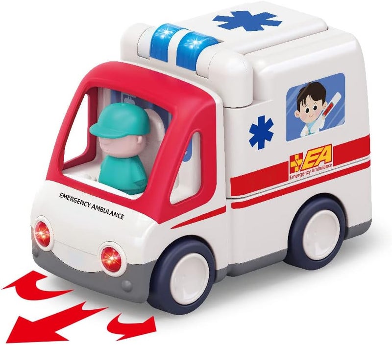 Hola Toy Ambulance with Lights & Sounds, Bump-and-Go Feature, 9 Medical Tools, Removable Driver & Patient Figures, Educational Pretend Play for Kids 3Y+, Promotes Fine Motor Skills & Imagination - Image 1