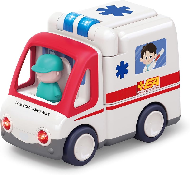 Hola Toy Ambulance with Lights & Sounds, Bump-and-Go Feature, 9 Medical Tools, Removable Driver & Patient Figures, Educational Pretend Play for Kids 3Y+, Promotes Fine Motor Skills & Imagination - Image 5