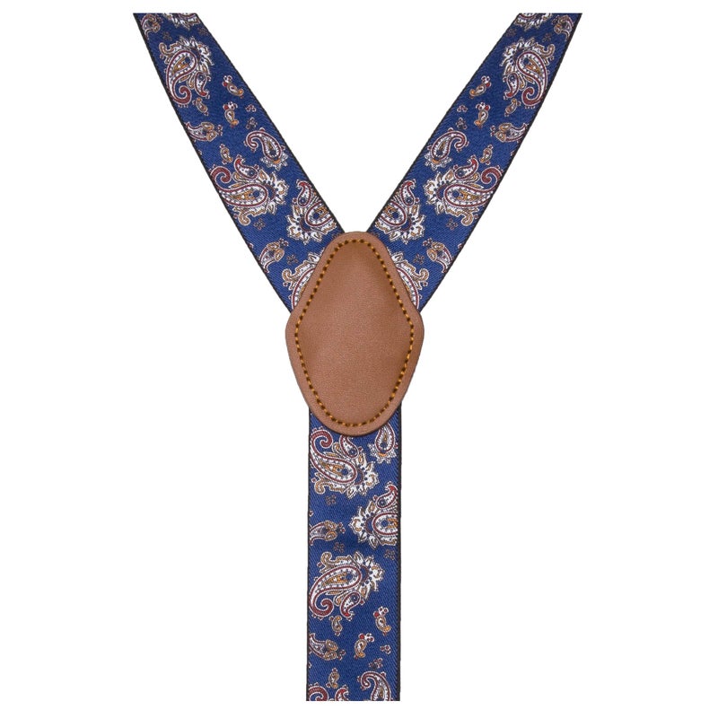Bioterti Menâ€™s Y-Shaped Heavy Duty Suspenders â€“ 6 Metal Clips, Elastic Straps (Navy Paisley) - Image 2