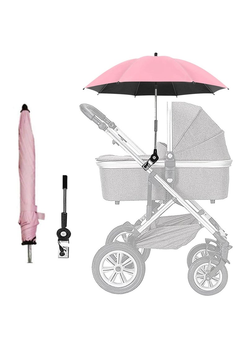 Adjustable 75 cm Baby Stroller Parasol with Clip - Universal UV Protection Umbrella 50+ for Strollers, Wheelchairs, Beach Chairs - 360 Degree Waterproof Sunshade in Pink  - Image 1
