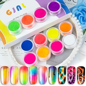 GJNL Neon Pigment Powder for Nails Eyeshadow 12 Colors Fluorescent Neon Rainbow Smoke Nails - Image 2
