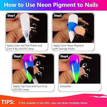 GJNL Neon Pigment Powder for Nails Eyeshadow 12 Colors Fluorescent Neon Rainbow Smoke Nails - Image 5