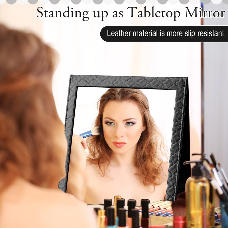 Colingmill Foldable Backstage Mirror with Handle Leather Folding Hanging Mirror Rectangular for Travel Dance Bag Home Fitness Spa Gift for Dancers (Black,24.6''L X 11.2''w) - Image 4