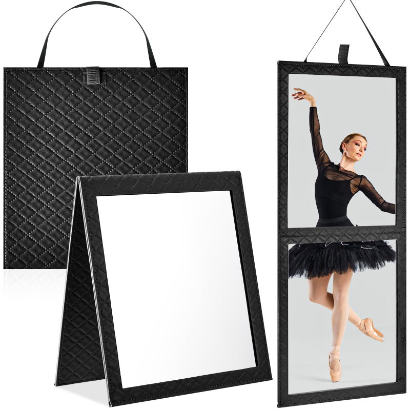 Colingmill Foldable Backstage Mirror with Handle Leather Folding Hanging Mirror Rectangular for Travel Dance Bag Home Fitness Spa Gift for Dancers (Black,24.6''L X 11.2''w) - Image 1