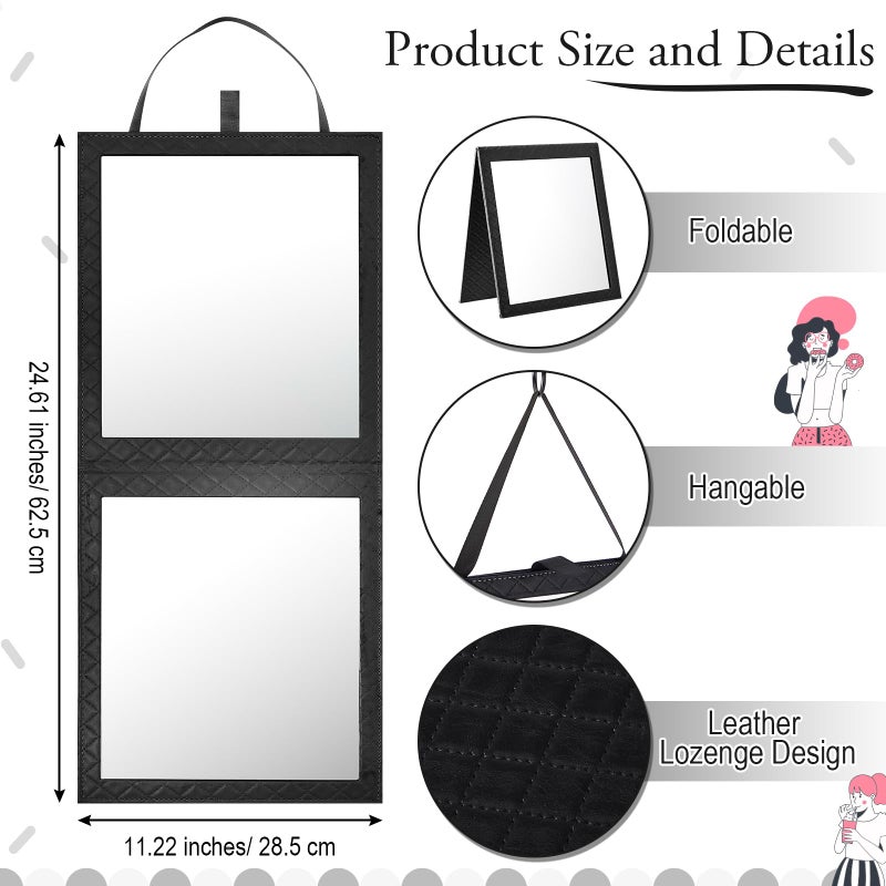 Colingmill Foldable Backstage Mirror with Handle Leather Folding Hanging Mirror Rectangular for Travel Dance Bag Home Fitness Spa Gift for Dancers (Black,24.6''L X 11.2''w) - Image 2