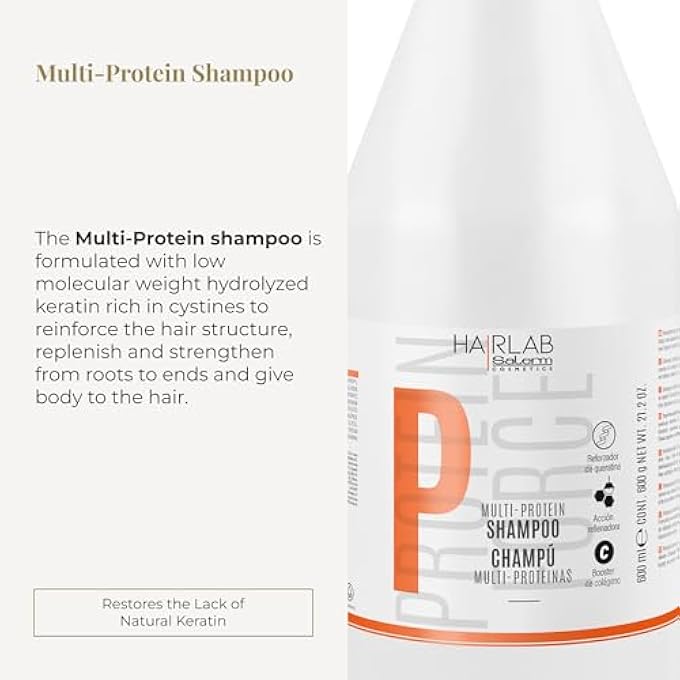 Salerm - STRENGTHENING SHAMPOO - MULTI-PROTEIN SHAMPOO HAIR LAB - 600 ML - FILLS THE LACK OF NATURAL KERATIN - PROVIDES BODY TO THE MANE - STRENGTHENS AND REPAIRS HAIR - PARABEN-FREE - Image 3