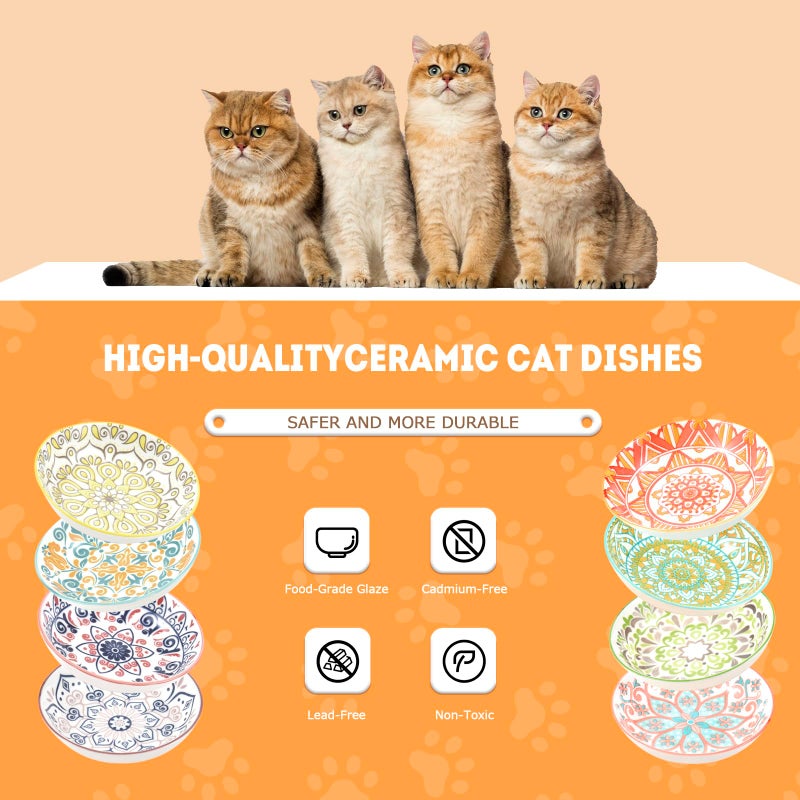 YEAHGO Cat Food Bowls for Indoor Cats Ceramic Cat Bowls Whisker Friendly Cat Dishes for Food and Water 5.5 Inches Kitten Bowls Cute Cat Feeding Bowls Set 8 Cat Wet Food Bowl Set Shallow Cat Plate - Image 4