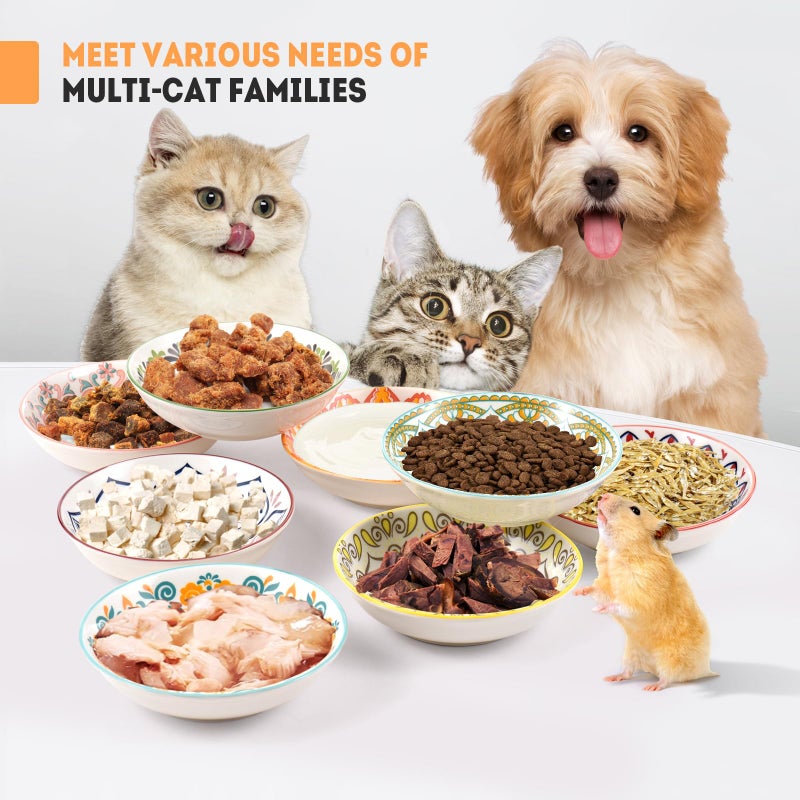 YEAHGO Cat Food Bowls for Indoor Cats Ceramic Cat Bowls Whisker Friendly Cat Dishes for Food and Water 5.5 Inches Kitten Bowls Cute Cat Feeding Bowls Set 8 Cat Wet Food Bowl Set Shallow Cat Plate - Image 3