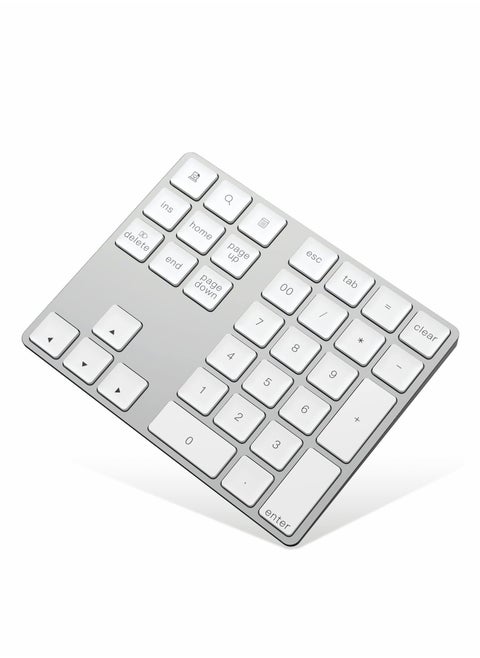 Bluetooth Number Pad, Rechargeable Wireless Numeric Keypad Slim 34-Keys External Numpad Keyboard Data Entry(Silver)
