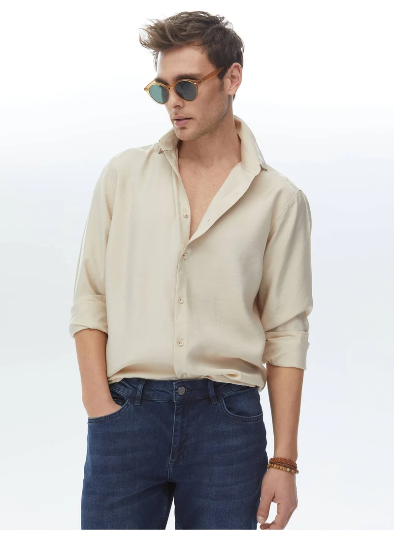 Kip Beige Plain Regular Fit Woven Casual Shirt