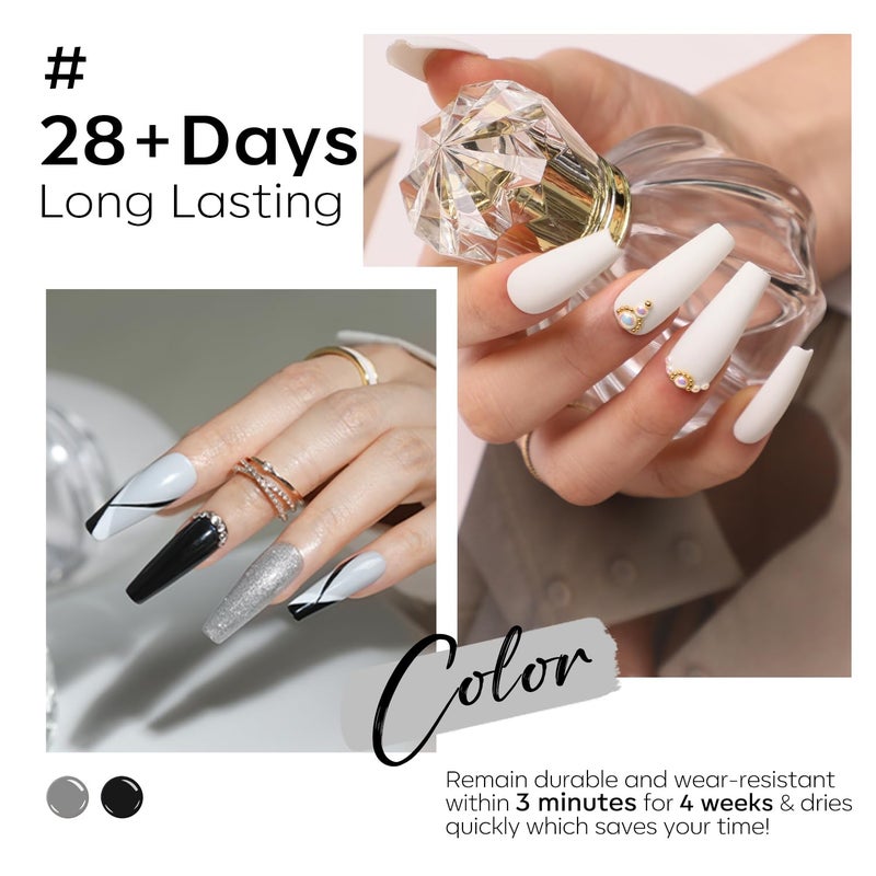 modelones White Black Gel Nail Polish Set -6 Colors Black Milky White Neutral Nude Gray Glitter Gel Polish Soak Off Nail Kit Manicure DIY at Home Nail Art Salon Gift - Image 4