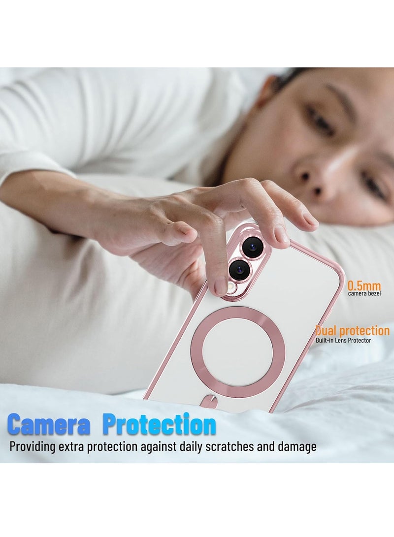 Wtech Samsung Galaxy S25 Edge 5G 2025 Magsafe PU Luxury Plating Raised Lips Camera Hole With Camera Lens Protection Case Cover - Clear/Rose Gold - Image 3