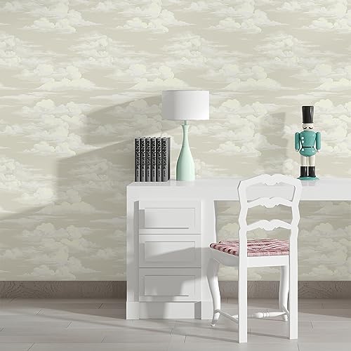 JiffDiff Peel and Stick Wallpaper White Cloud Wallpaper for Bedroom Mural Wallpaper 17.3" x 236" Stick on Wallpaper Neutral Self Adhersive Removable Modern Wallpaper - Image 2