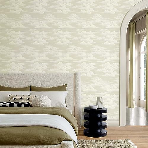 JiffDiff Peel and Stick Wallpaper White Cloud Wallpaper for Bedroom Mural Wallpaper 17.3" x 236" Stick on Wallpaper Neutral Self Adhersive Removable Modern Wallpaper - Image 5