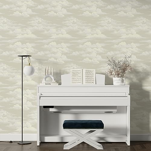 JiffDiff Peel and Stick Wallpaper White Cloud Wallpaper for Bedroom Mural Wallpaper 17.3" x 236" Stick on Wallpaper Neutral Self Adhersive Removable Modern Wallpaper - Image 3