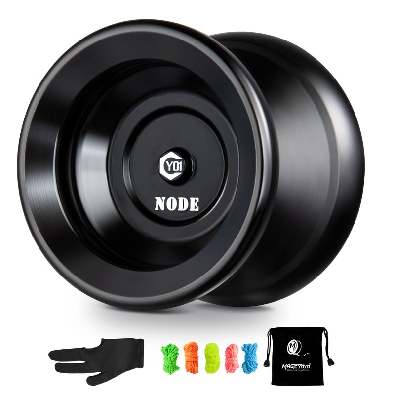 MAGICYOYO Professional Unresponsive Yoyo Y01 Node, Metal Aluminum Yo Yo for Advanced Player, Superior Stable, + 30% Sleep Time, + 5 Replacement Yo-yo Strings, Storge Bag, Glove (Black) - Image 1