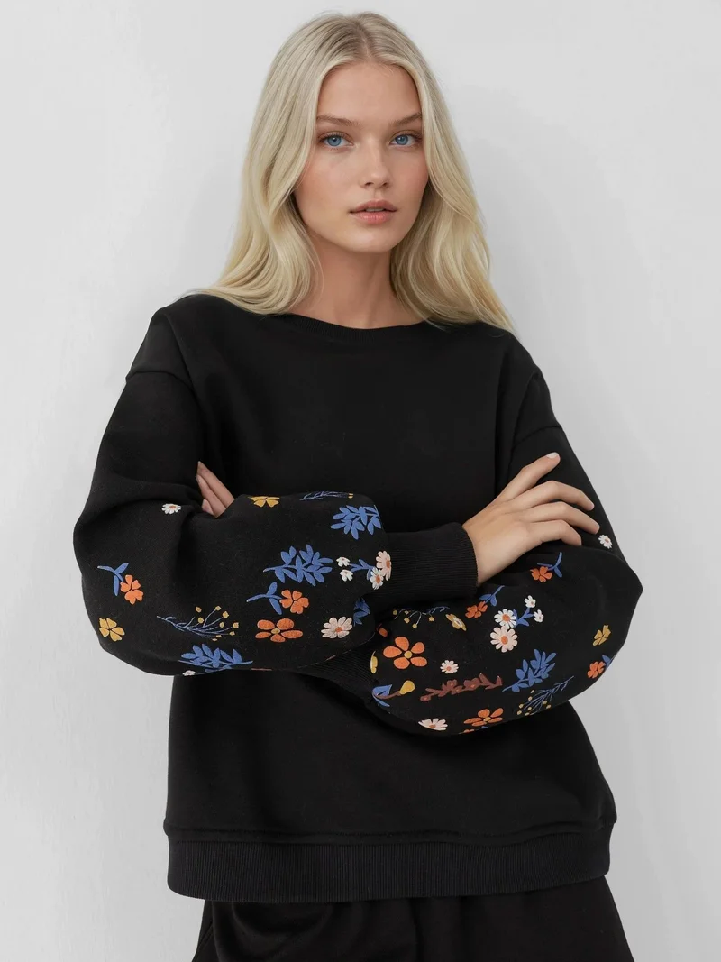HICCUP Printed Long Sleeve Crew Neck Sweatshirt