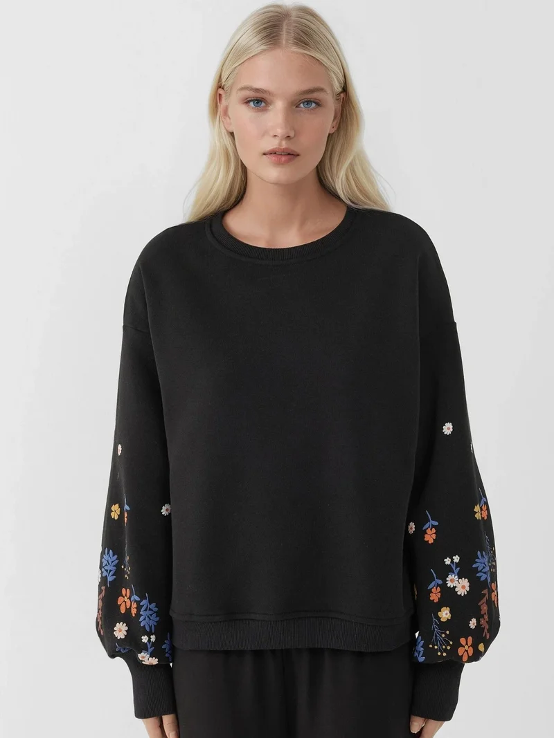 HICCUP Printed Long Sleeve Crew Neck Sweatshirt