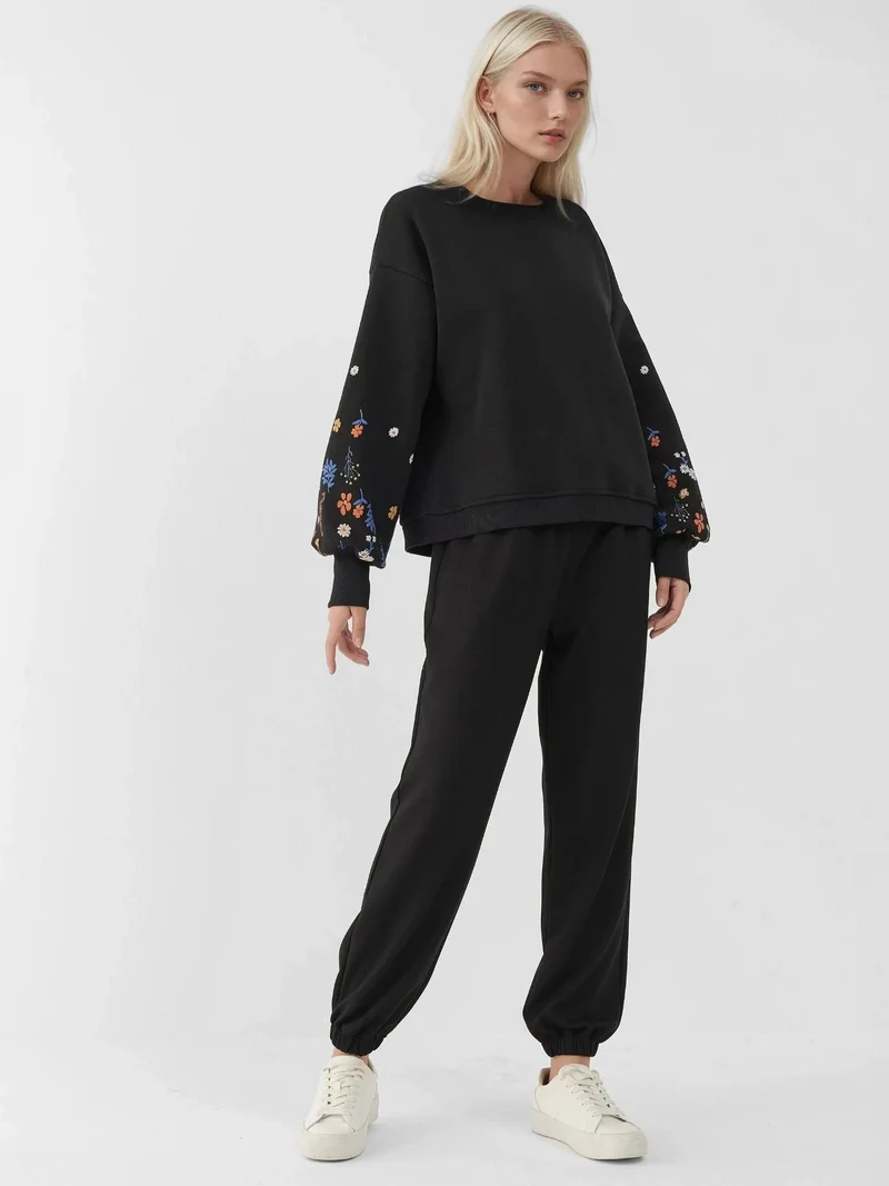 HICCUP Printed Long Sleeve Crew Neck Sweatshirt
